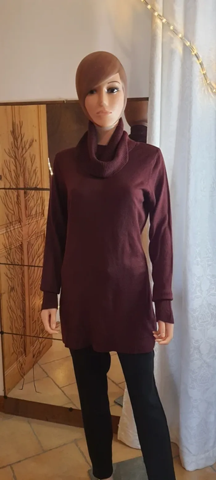 Pull col roulé bordeaux femme "Arkitec" taille M - photo numéro 4