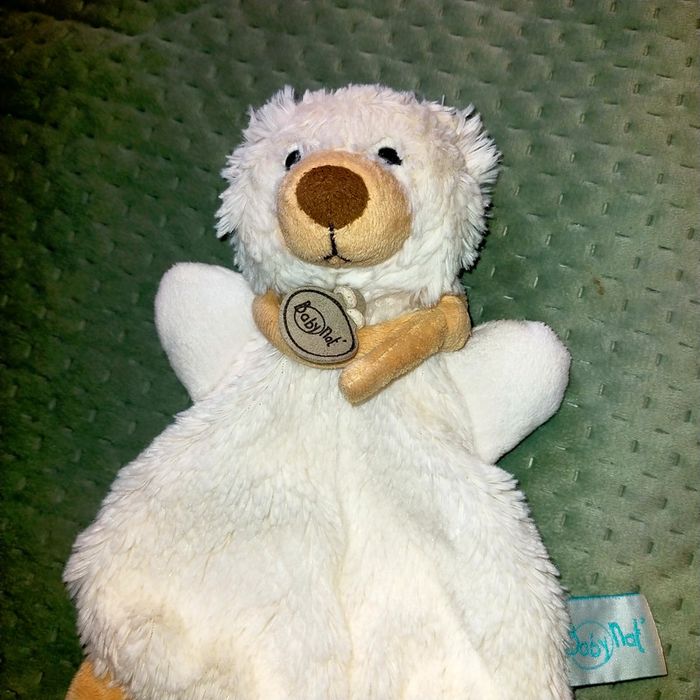 Doudou ours plat crème, écru avec écharpe Baby nat - photo numéro 2