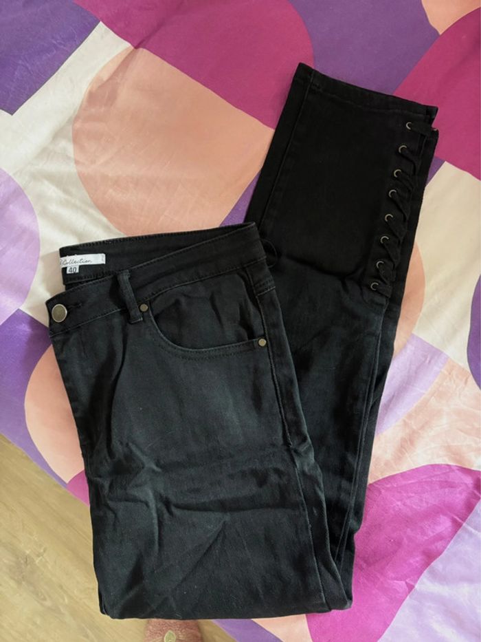 Jeans slim noir à lacets 40 - photo numéro 4