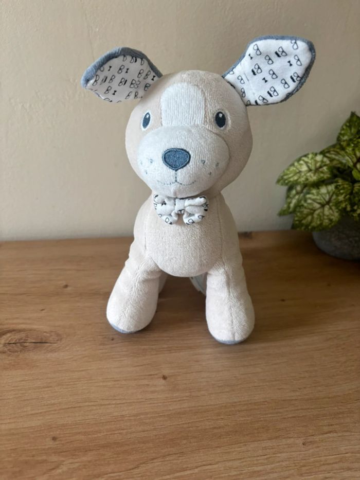 Doudou peluche chien beige bleu petit dandy sucre d orge - photo numéro 2