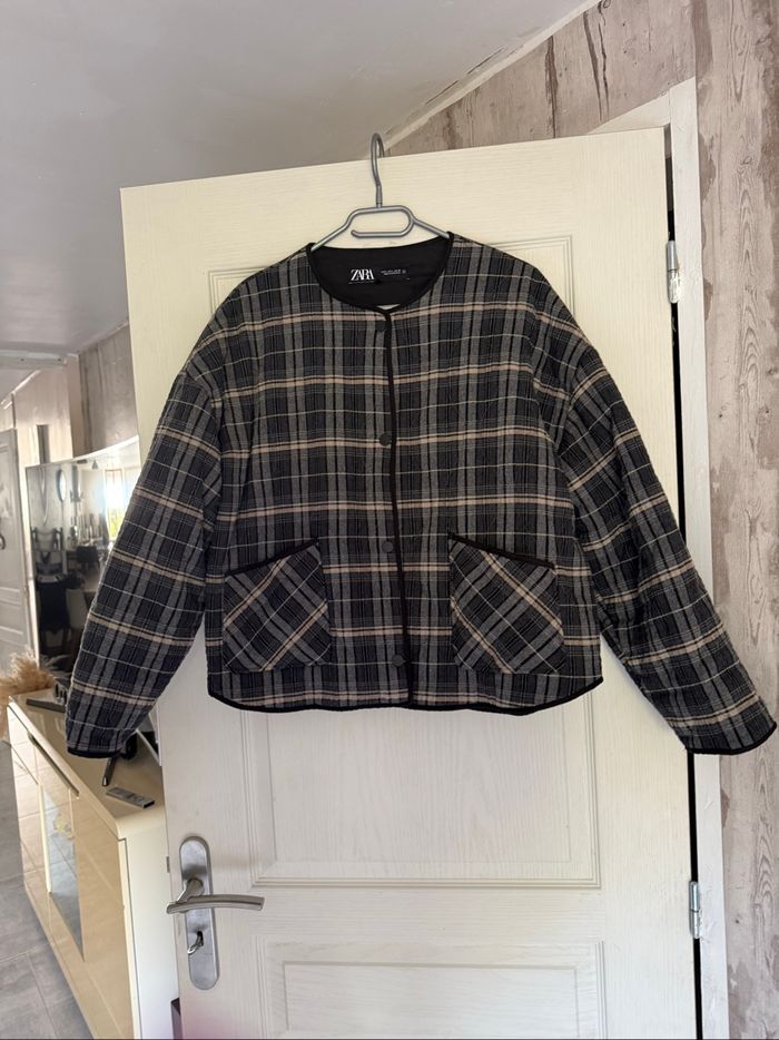 Veste matelassé à carreaux noir et beige - photo numéro 3