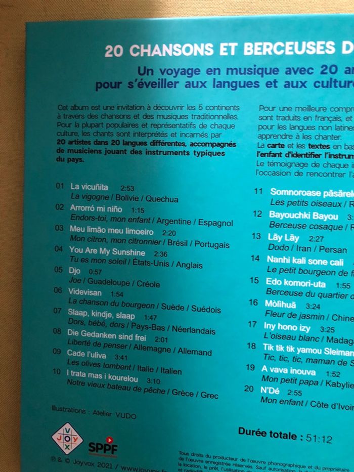 Livre cd 20 chansons et berceuses du monde - photo numéro 4