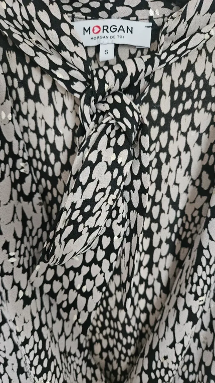 Blouse doré col nœud, taille 36, Morgan - photo numéro 3