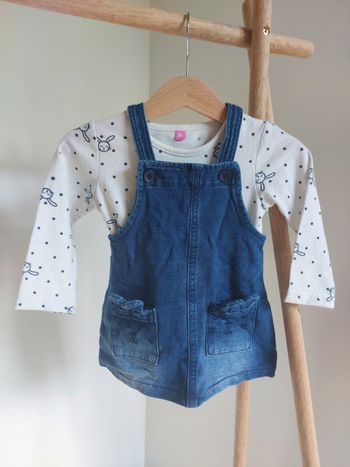Ensemble robe effet jean et tee shirt lapin
