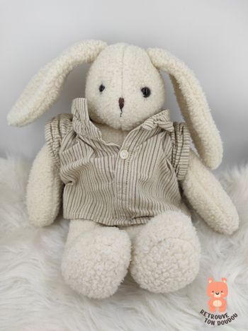 Peluche Lapin Blanc Ivoire Chemise Moulin Roty
