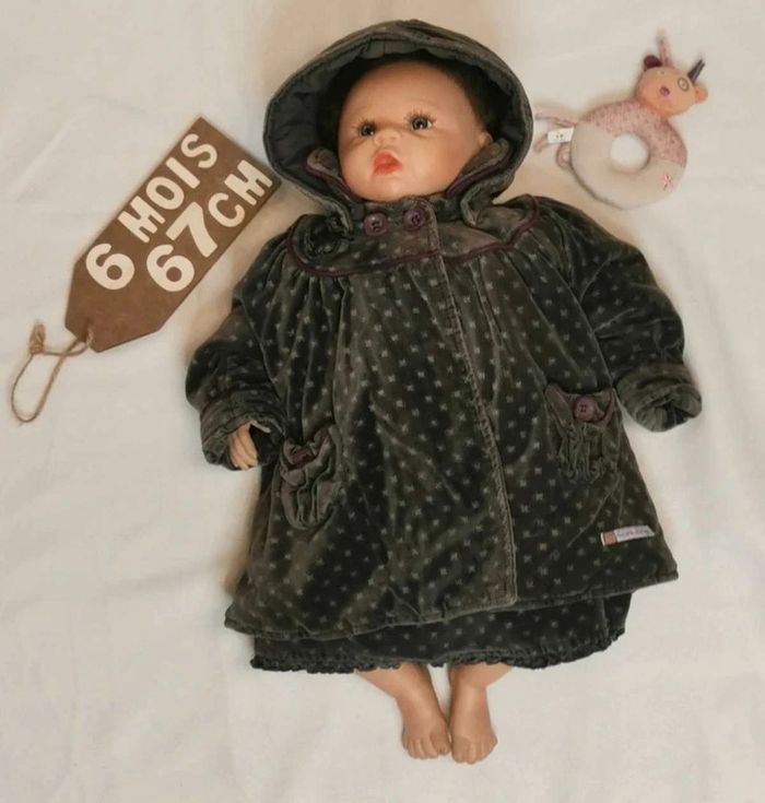 Ensemble 👣 manteau, capuche, robe, chapeau, tee-shirt sucre d'orge 6mois/67cm - photo numéro 6