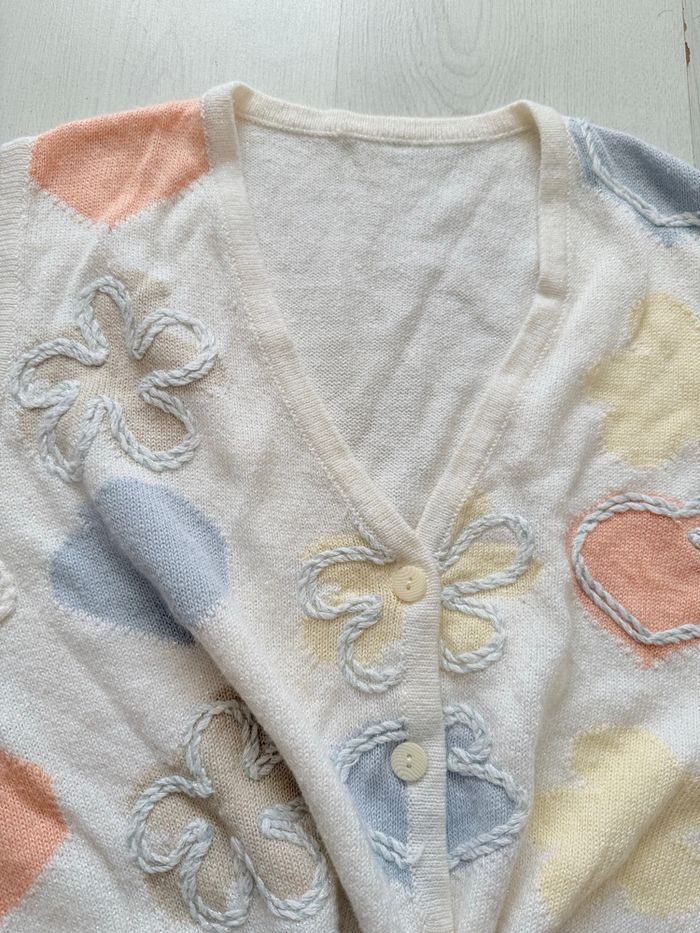 Pull Gilet sans manches vintage Flowers fleurs brodées - photo numéro 3