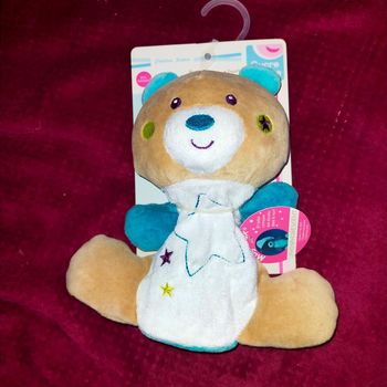 Doudou ours Sucre d'orge phosphorescent blanc et bleu étoiles Neuf sur carton