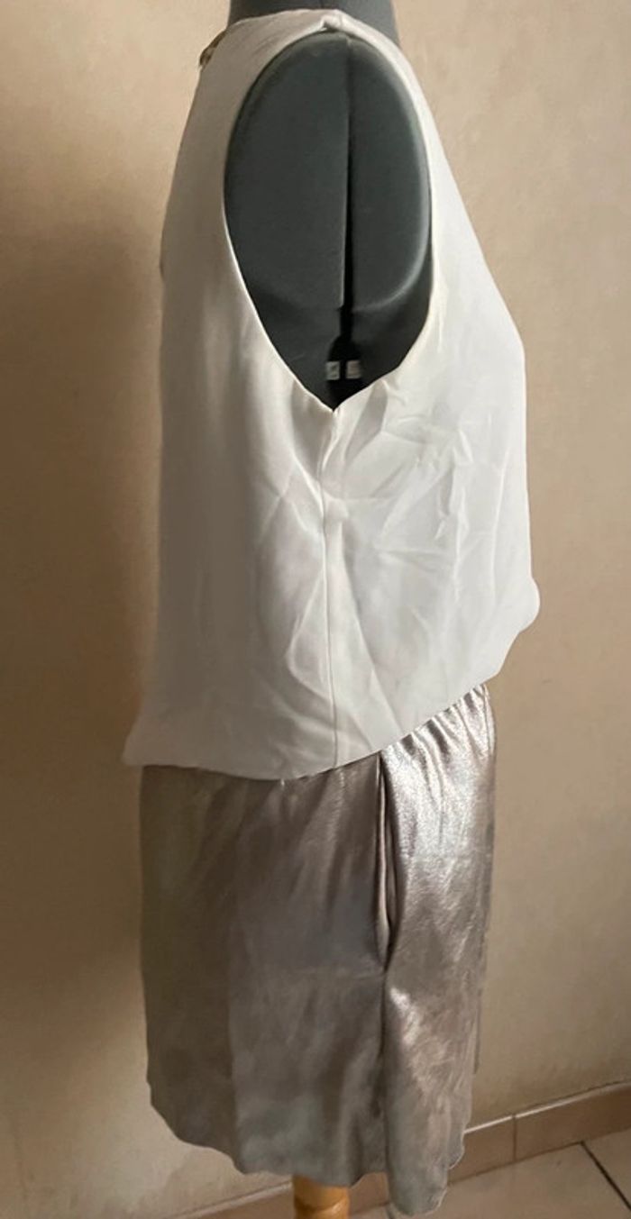 Top fluide sans manches écru détail lurex dore - photo numéro 3