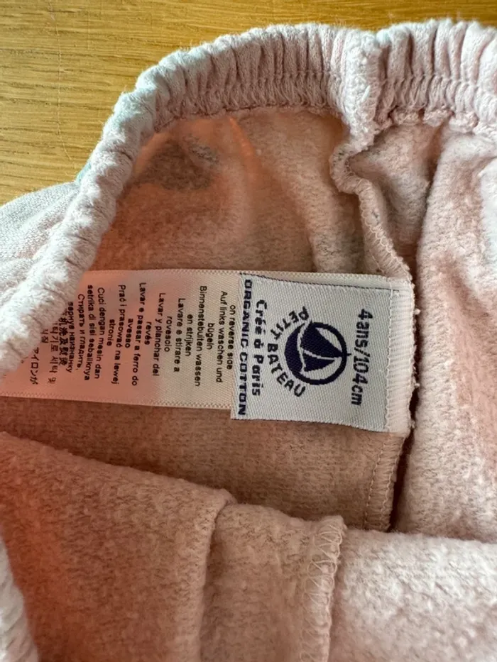 Pyjama 2 pièces ML en molleton rose pâle et fleurs grises/blanches - Taille 4 Ans - photo numéro 12