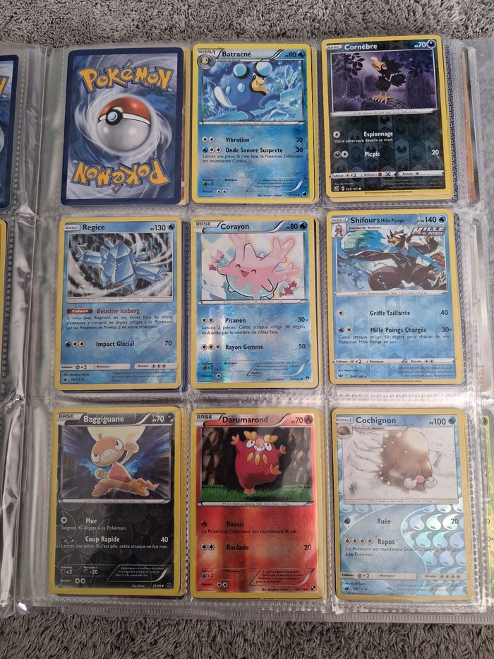 Lot de carte pokemon holo et reverse Regice Shifours Cornebre  Darumarond Baggiguane