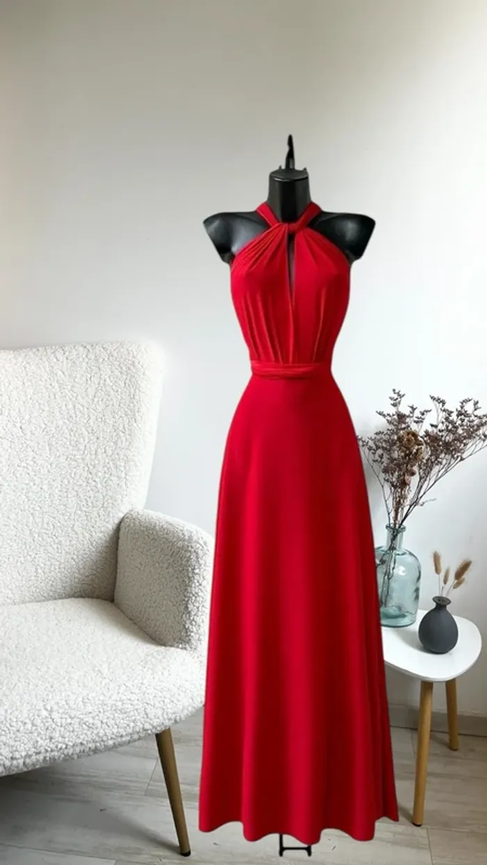 Robe longue rouge taille unique multi positions