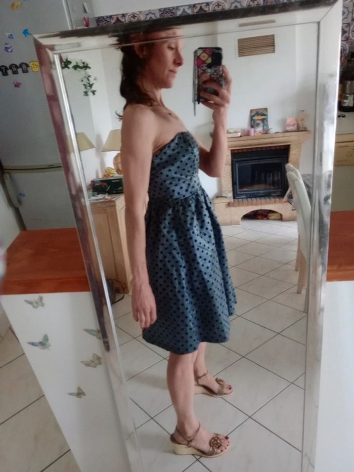 Robe de cérémonie 38 grise cérusée pois noirs c30 - photo numéro 2