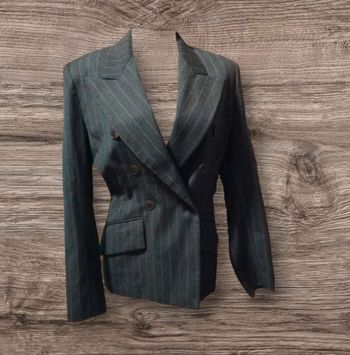 Veste blazer croisée grise à fines rayures