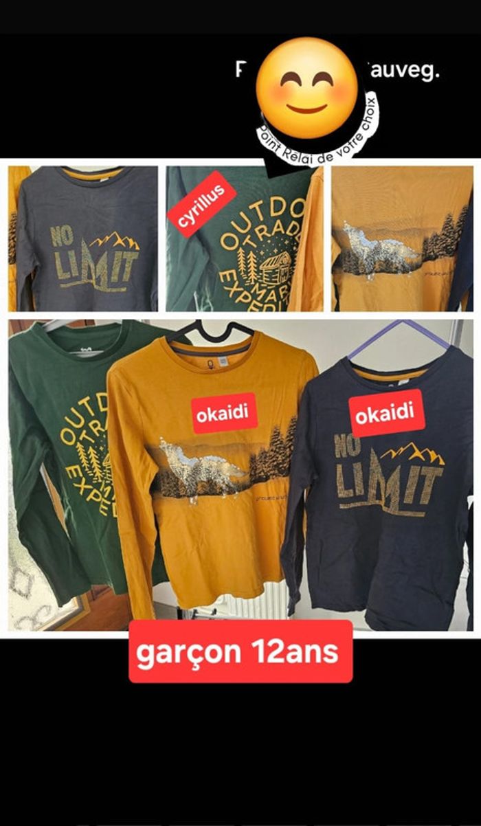 2 tee shirt manche longue  garçon 12 ans