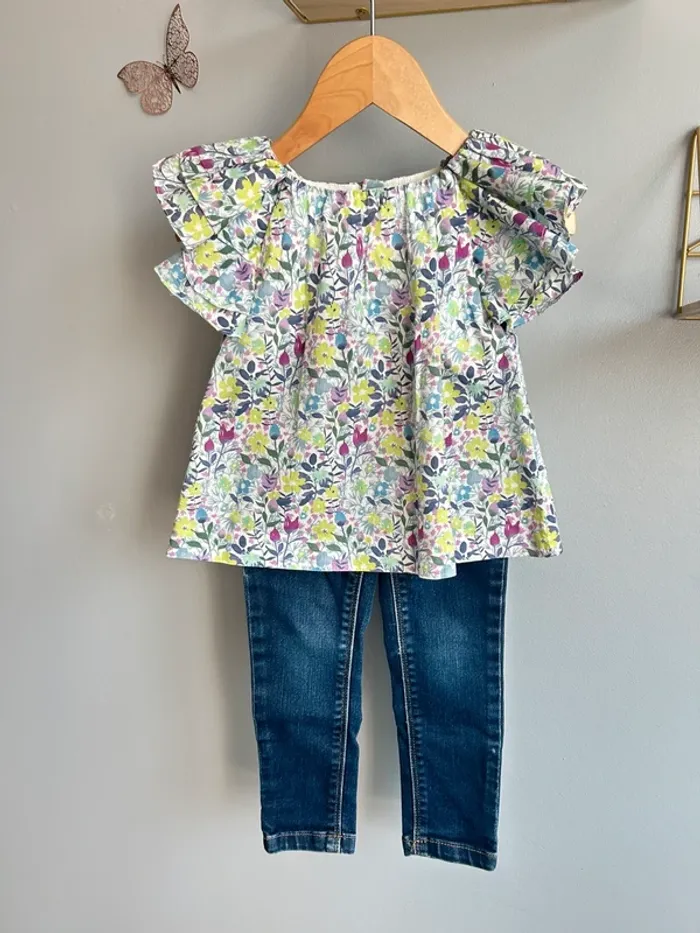 Ensemble blouse + jean Jacadi fille 3 ans Tbe - photo numéro 2