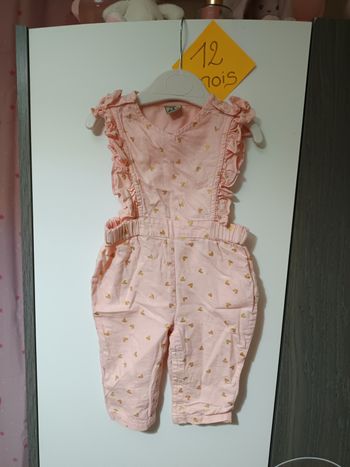 Salopette rose coeurs 12 mois 