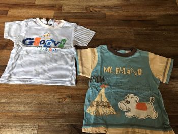 Lot 2 t shirts coton manches courtes/rayé et  imprimés/23m