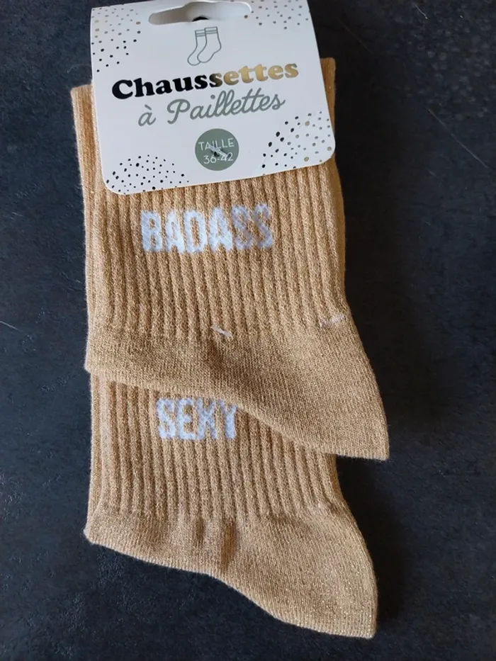 Chaussettes à paillettes Beige Badass Sexy