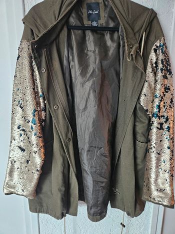 Veste parka  blouson tendance a sequin kaki