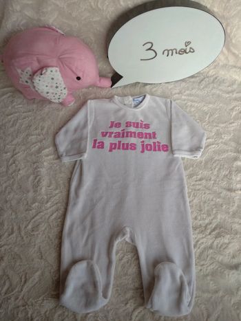 Pyjama grenouillère velours Fille 3 mois Je suis vraiment la plus jolie