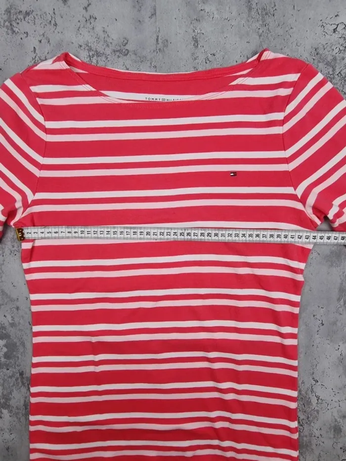 T-shirt rayé Tommy Hilfiger rose et blanc – Taille L Femme (mesures en photos) - photo numéro 8