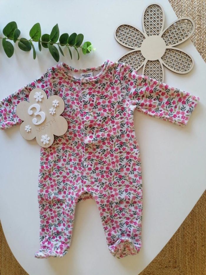 Pyjama velours fleuri - Tape à l'oeil - 3 mois