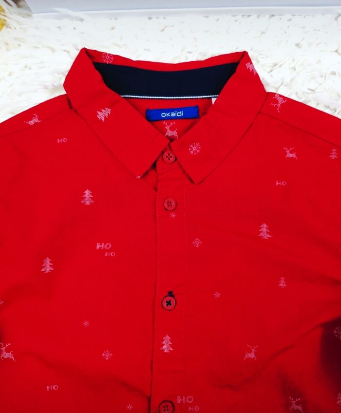 Chemise de Noël manches longues rouge et blanche Garçon taille 10 ans marque Okaidi 🎸 - photo numéro 7