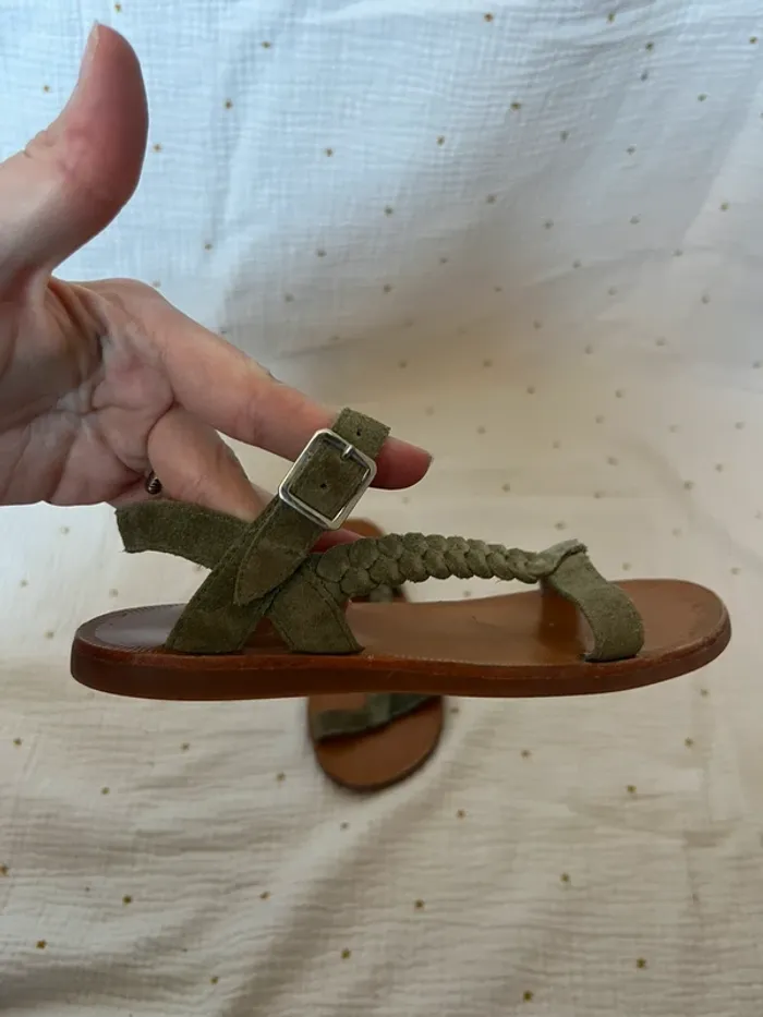 Sandales Pom d’Api – Taille 30 – Cuir & daim kaki - photo numéro 3