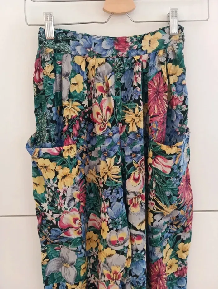 Pantalon vintage fleurs multicolores léger René Derhy - photo numéro 3