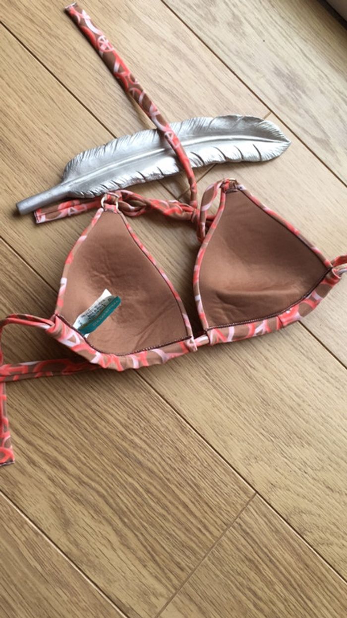 Haut de maillot motifs peace beige et rose taille M - photo numéro 4