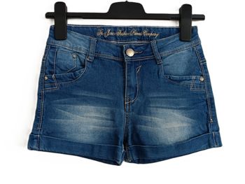 Short en jean bleu effet plissé délavé. FPC Fashion Private company. Taille 14 ans