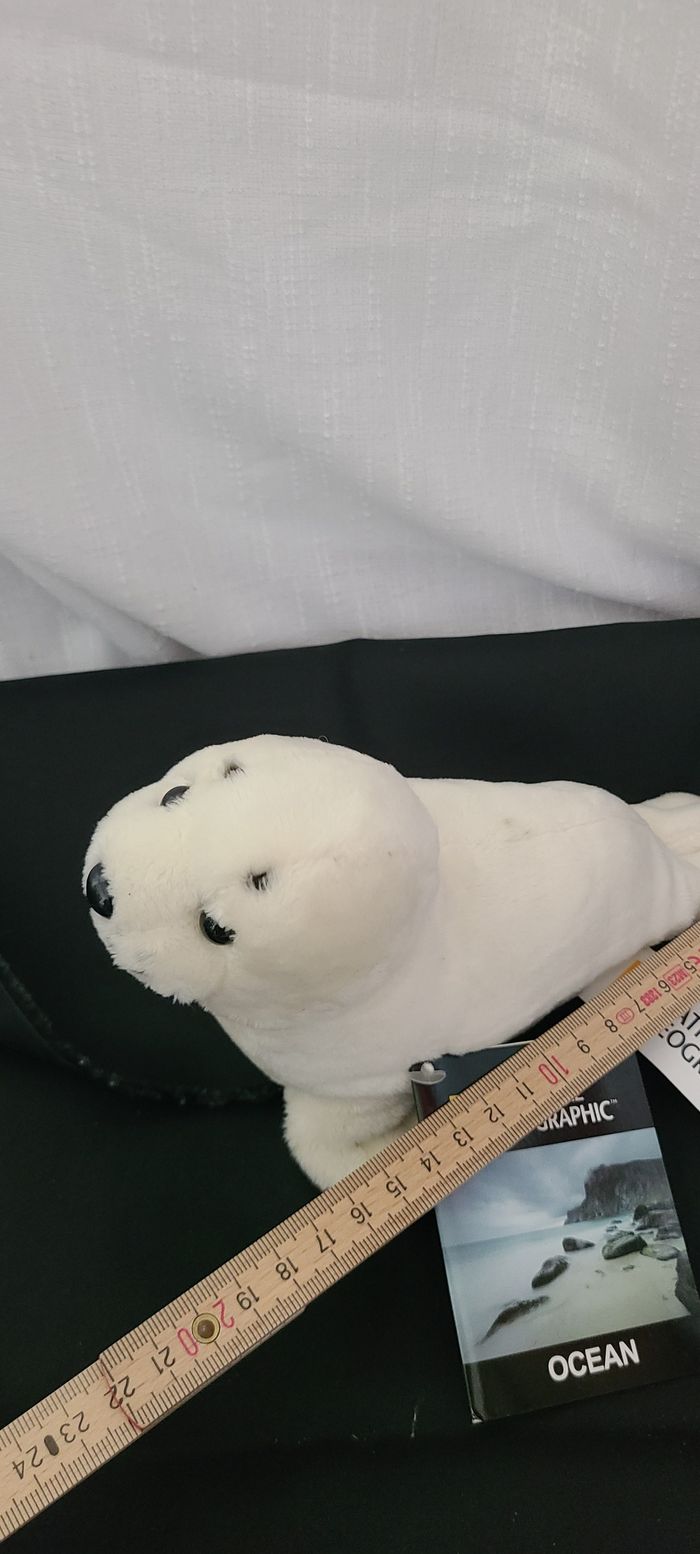 Doudou Peluche National Geographic Bébé Phoque Blanc Noir Jemin - photo numéro 4