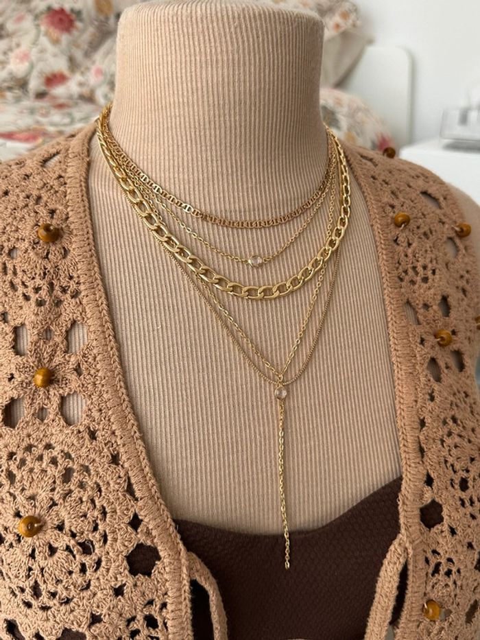 Collier à plusieurs rangs en laiton or - photo numéro 2