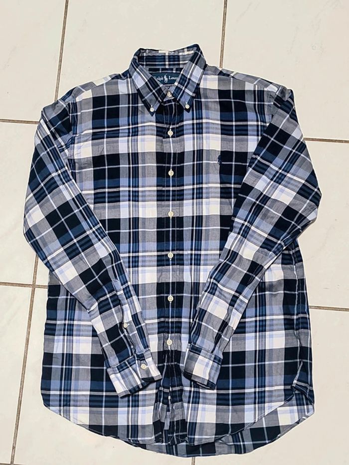 Chemise Ralph Lauren Vintage à Carreaux – Custom Fit – Bleu/Blanc (Taille M) - photo numéro 9