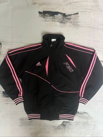 Veste à zip Adidas vintage taille 14 ans noir bandes roses
