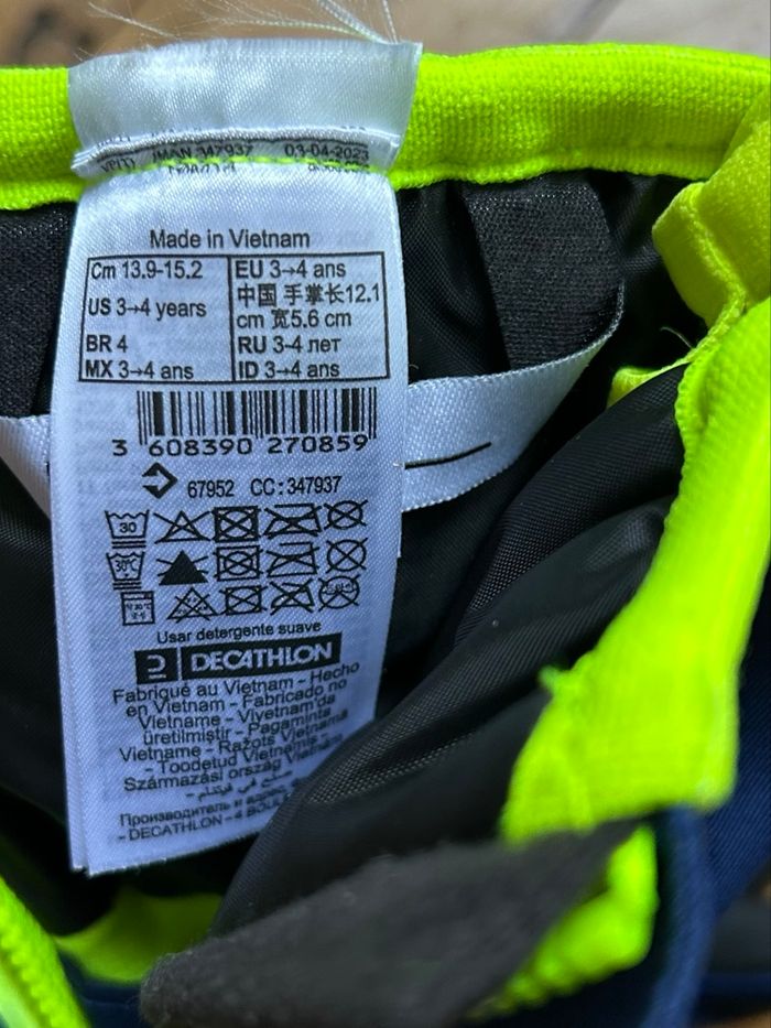 Gants moufles bleu marine et jaune fluo 3-4 ans Wedze Decathlon - photo numéro 3
