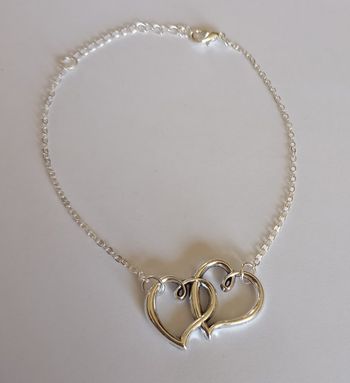 Chaine cheville coeurs entremêlés  argenté