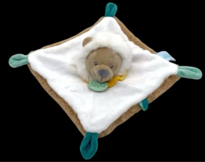 ❤️B2547 Doudou Plat Lion Maxou Mouchoir Blanc  Beige Jaune Bleu Baby Nat Babynat