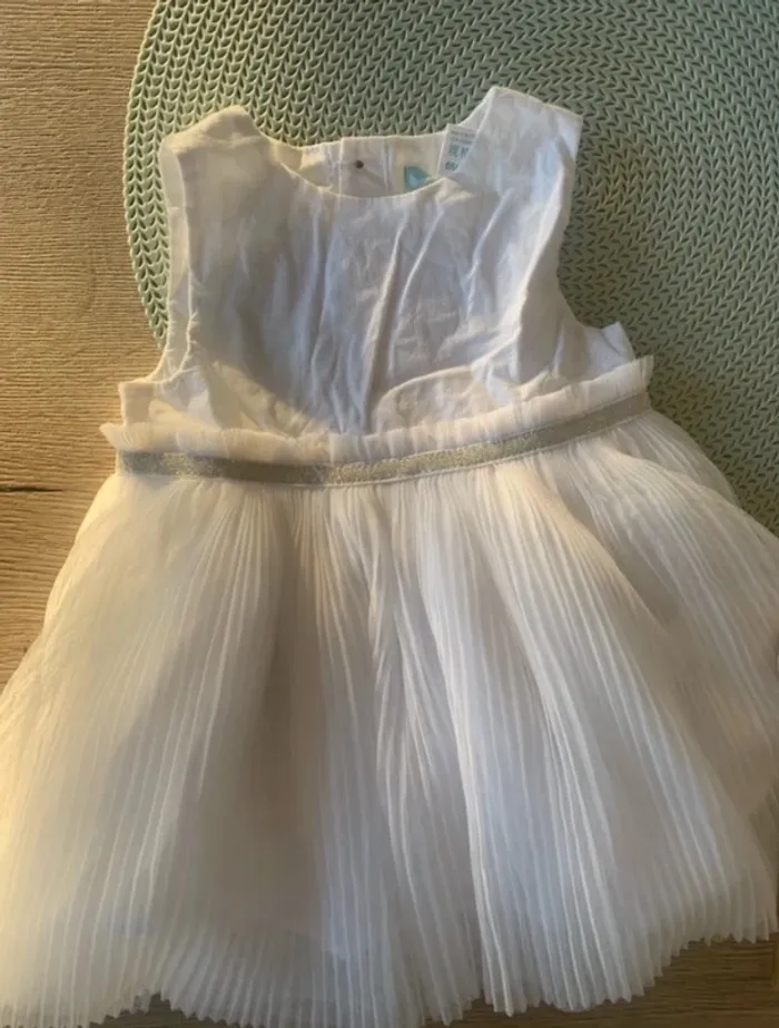 Robe blanche chic bi-matiere baptême / mariage / cérémonie - 6 mois - obaibi - photo numéro 2