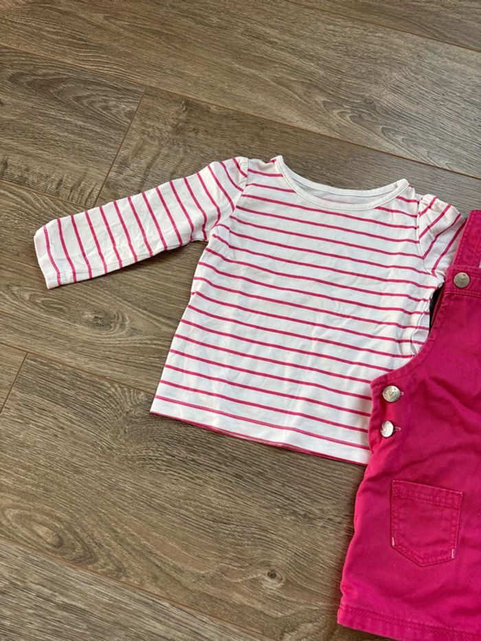 Ensemble marinière rose et blanche avec salopette robe rose en 12 mois - photo numéro 3