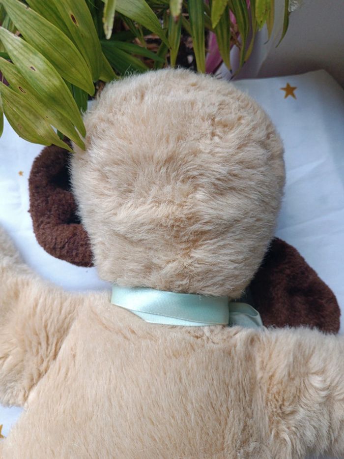 Peluche plush chien dog pound puppy Big grande beige Brown marron crème tâche cuddle allongé couché - photo numéro 15