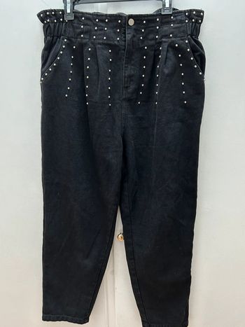 Pantalon jeans noir avec perle Léo & ugo taille 4 coton xl 42