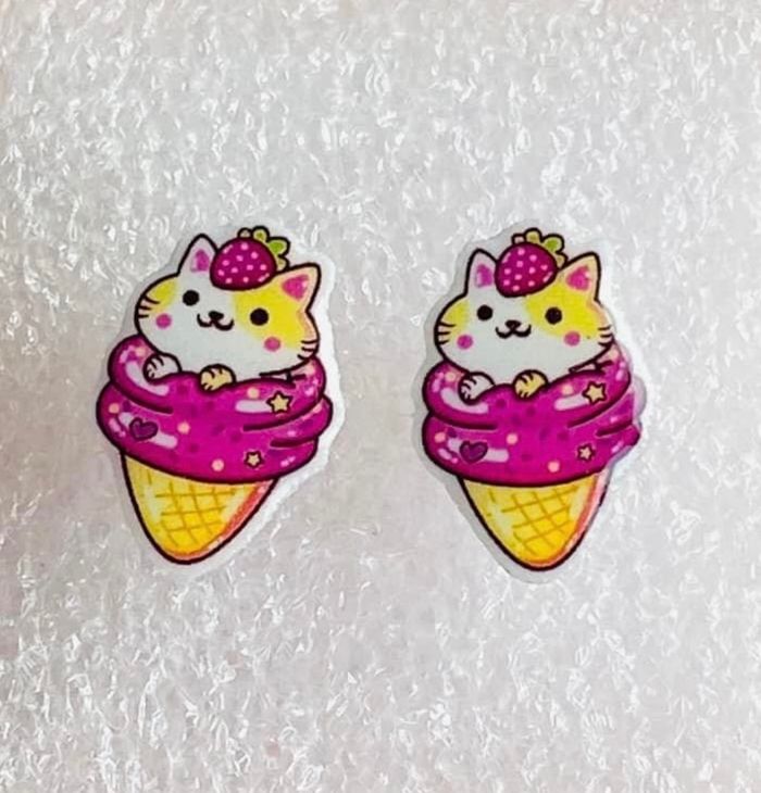 Boucles d’oreilles Fait Main Chat Ice Cream