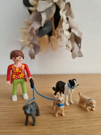 Promeneuse de chiens
Playmobil 
4 chiens
Une laisse double