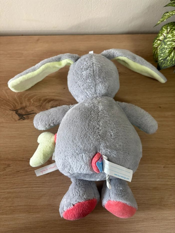 Doudou peluche lapin gris bleu vert musical sucre d orge - photo numéro 3
