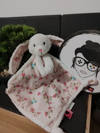 doudou lapin plat losange little dutch blanc rose fleurs vert bleu DD003195