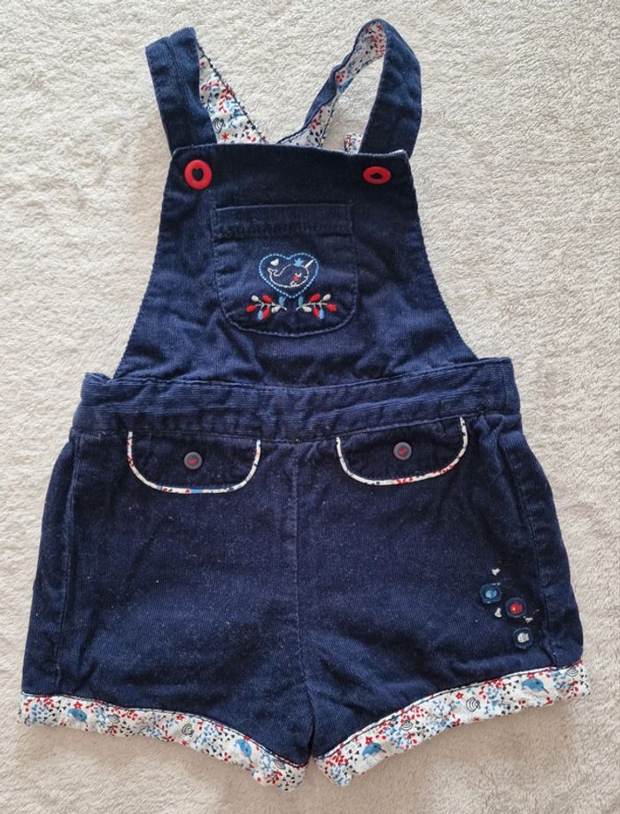 Ensemble Sergent Major T-shirt ML blanc + Salopette short velours marine 9M (BE) - photo numéro 3