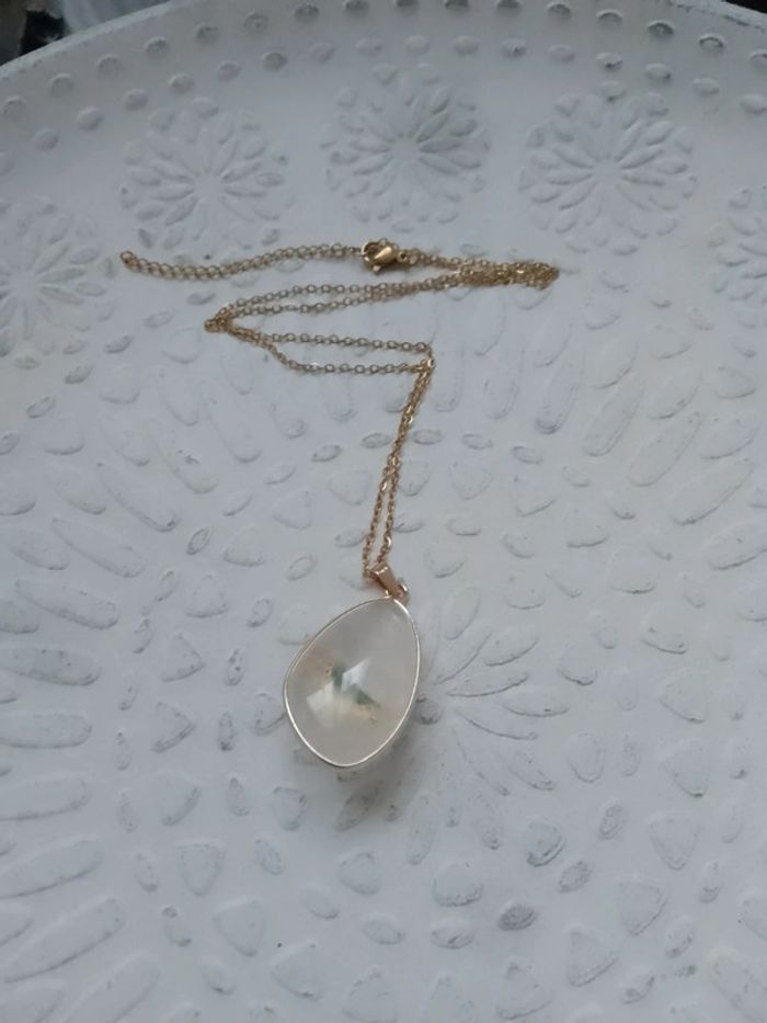 Collier cristal de roche et pierre agate verte - photo numéro 4