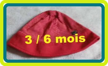 Bob / Chapeau rouge  /  bordeaux  à pois blanc EOM  Taille  3 / 6 mois